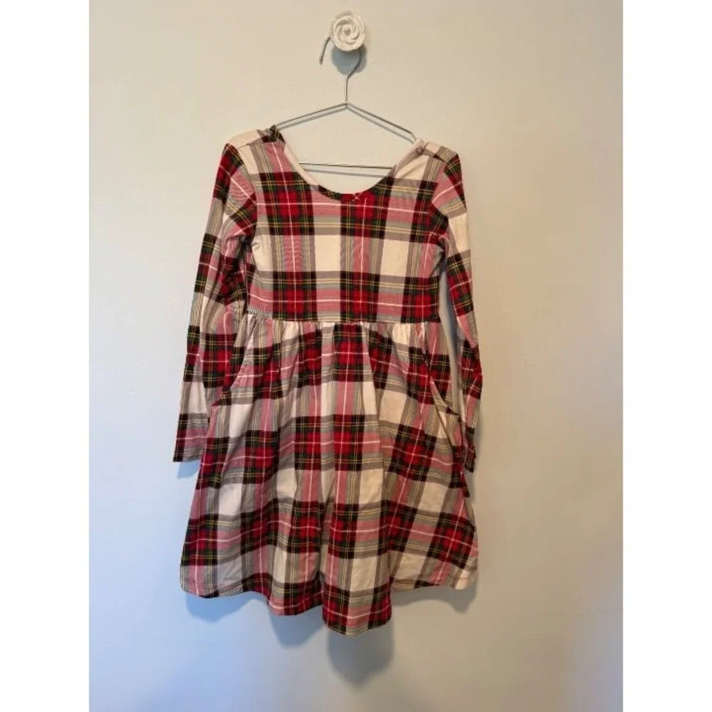 Hanna Andersson Dress Skater Pockets Holiday Plaid 120cm 6-7 GUC
